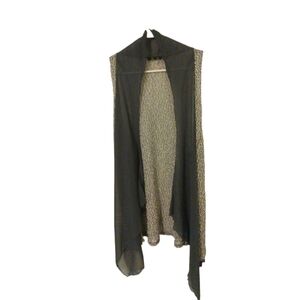 Coin 1904 Sheer Front Knit Back Tunic Handkerchief Hem Open Cardigan Vest BoHo S